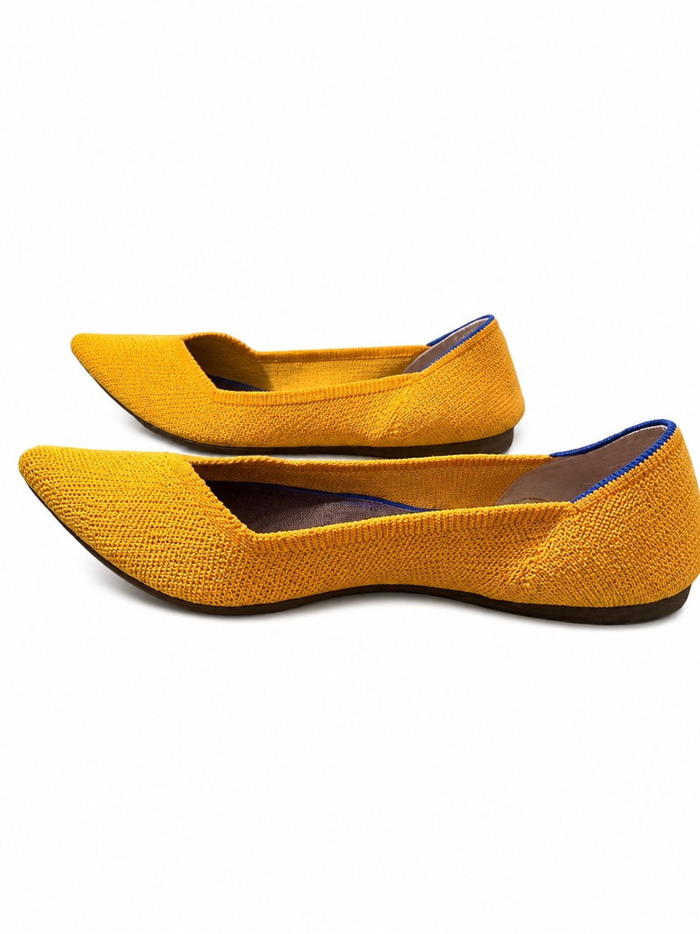 Rothy’s Pointed Flats Mustard Yellow Blue Trim Size 8.5 Sustainable Knit Comfort - Picture 6 of 8